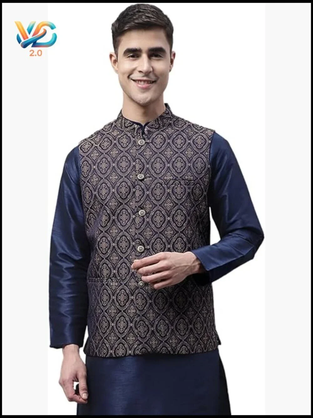 Men's Nehru Jacket Vest Brocade Silk Blend Mandarin Collar Wedding Festive